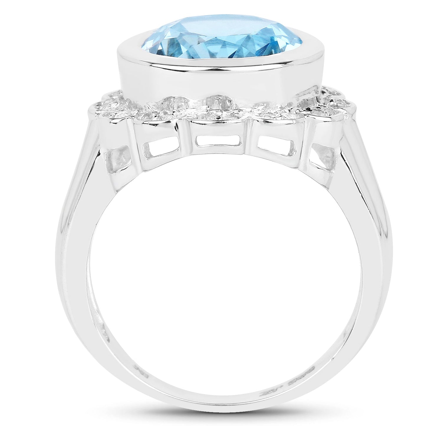 Bague en argent sterling avec topaze bleue et topaze blanche de 5,39 carats