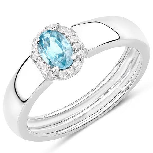 0.68 Carat Blue Zircon & White Zircon Sterling Silver Engagement Ring