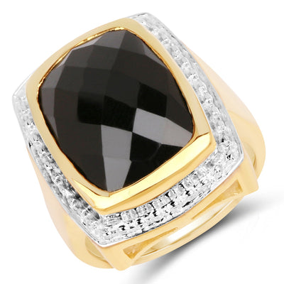 Bague cocktail en onyx noir plaqué or jaune 14K
