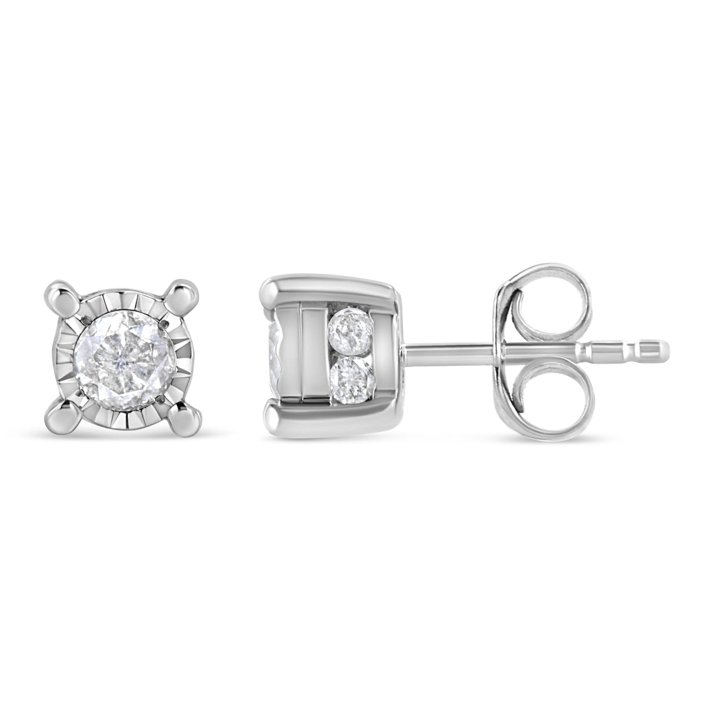 .925 Sterling Silver Round Brilliant-Cut Diamond Stud Earrings