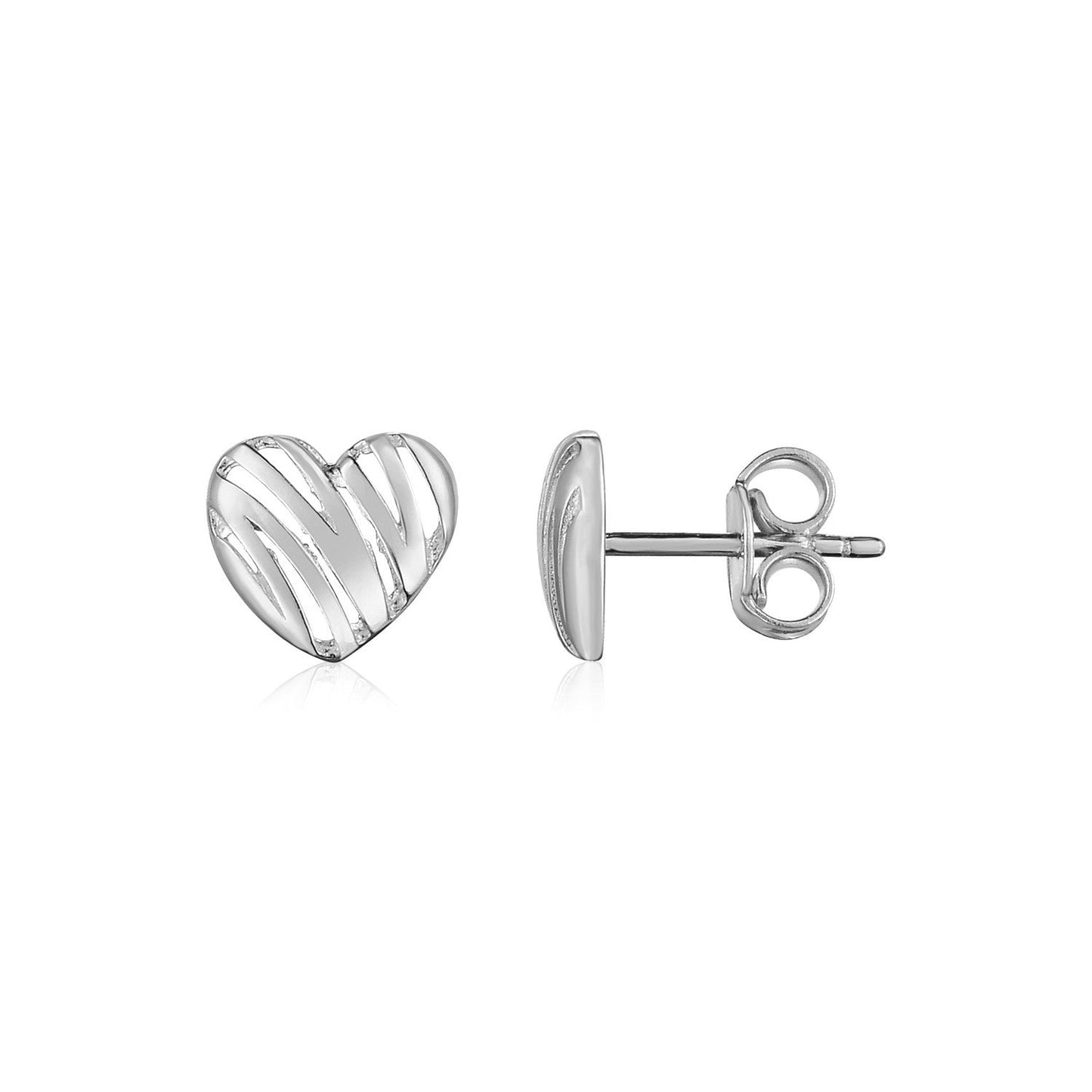 Pendientes de Stud Corazón Garabateado de Oro Blanco de 14K