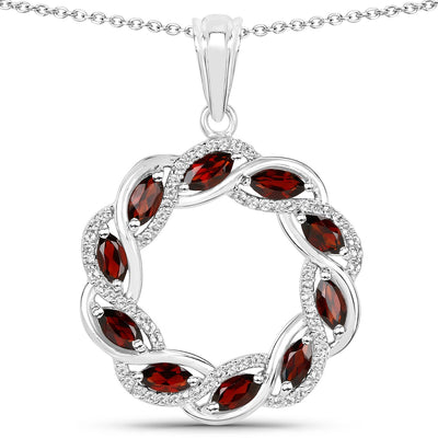 Pendentif en Grenat et Topaze Blanche de 2,33 Carats en Argent Sterling