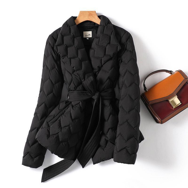 Chaqueta Puffer de Punto Ripple para Invierno con Cinturón