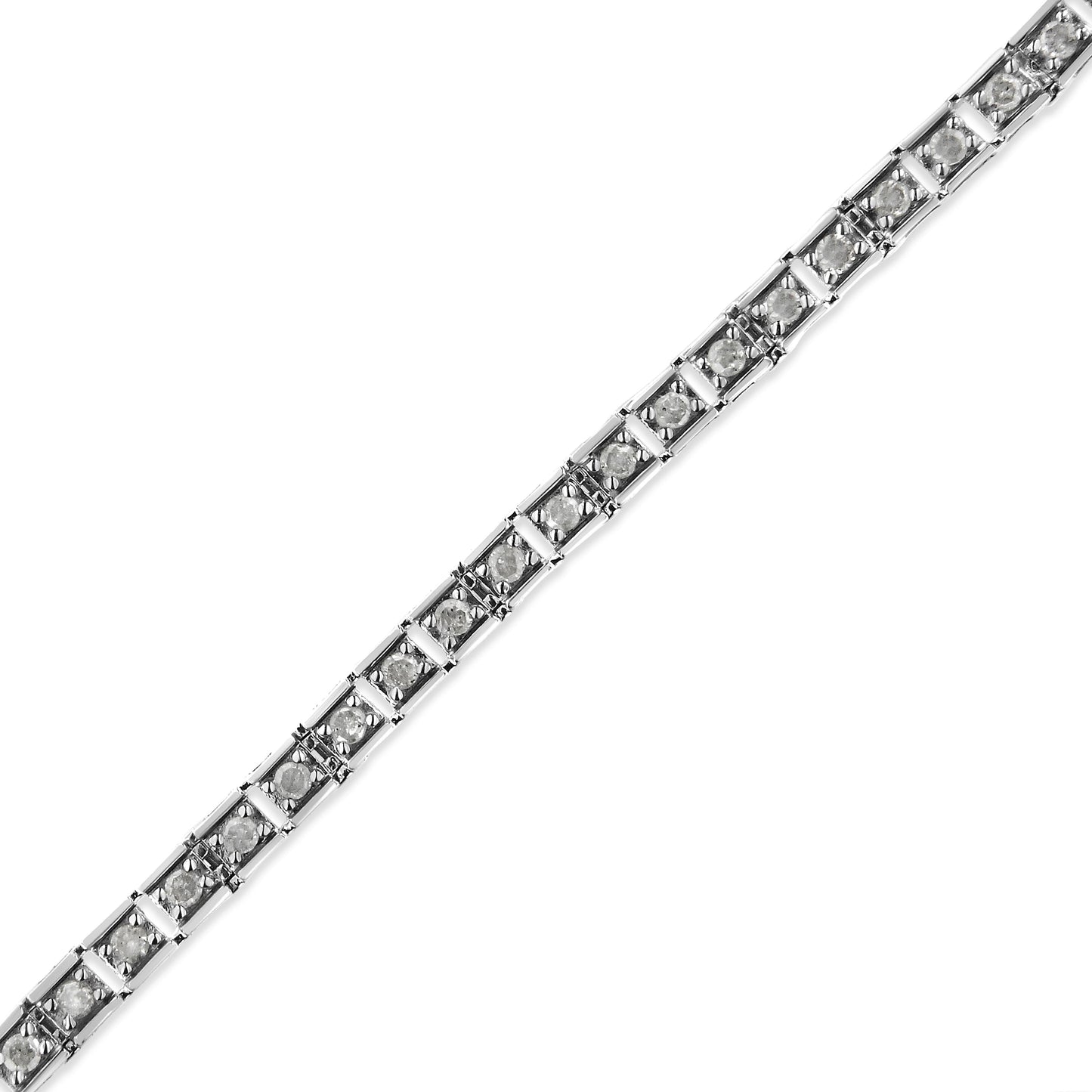 Pulsera de Tenis de Enlace Cuadrado con Diamantes de Plata Esterlina .925 1.0 Cttw
