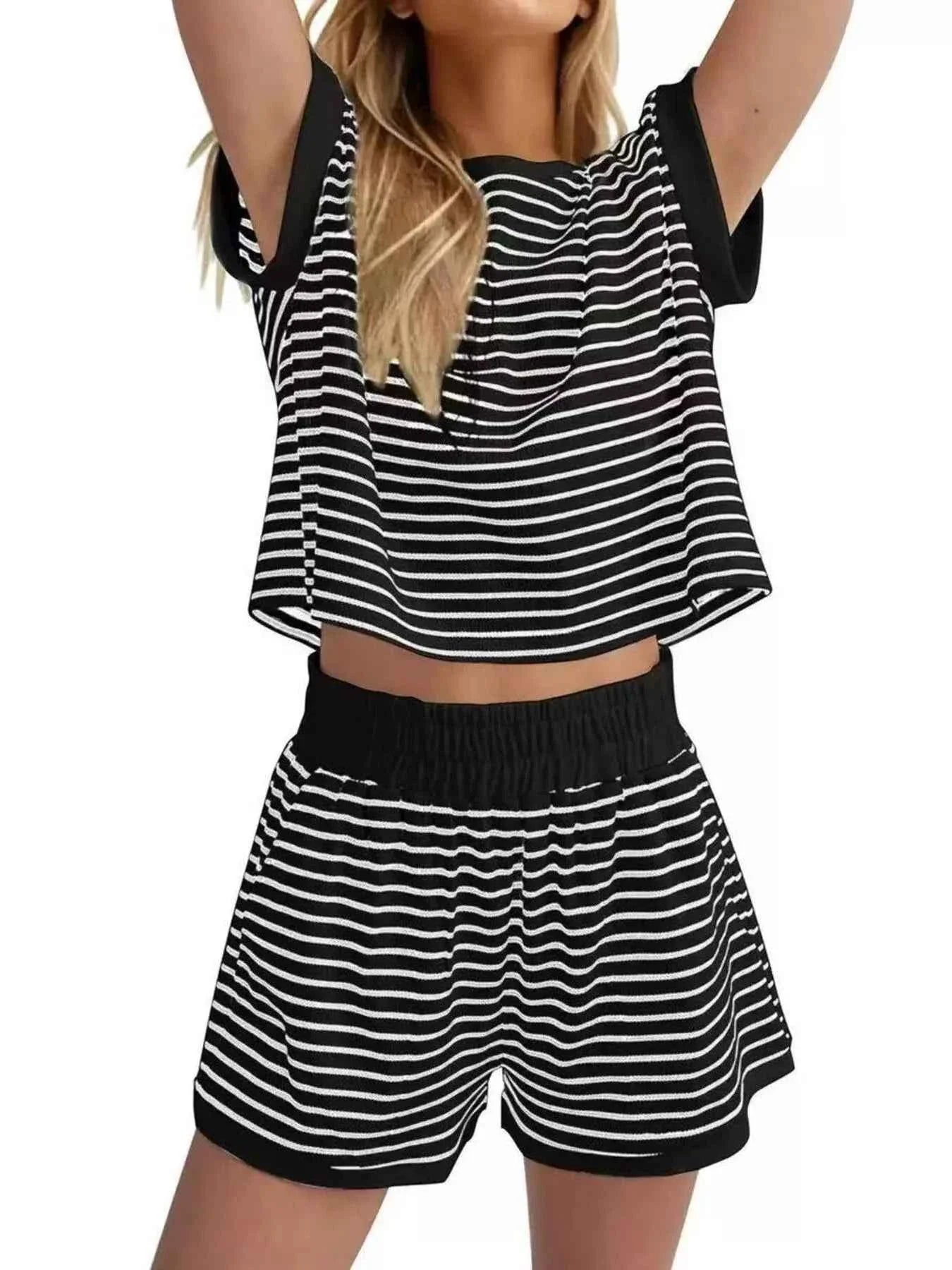 Striped Chic Plus Size Top & Shorts Set