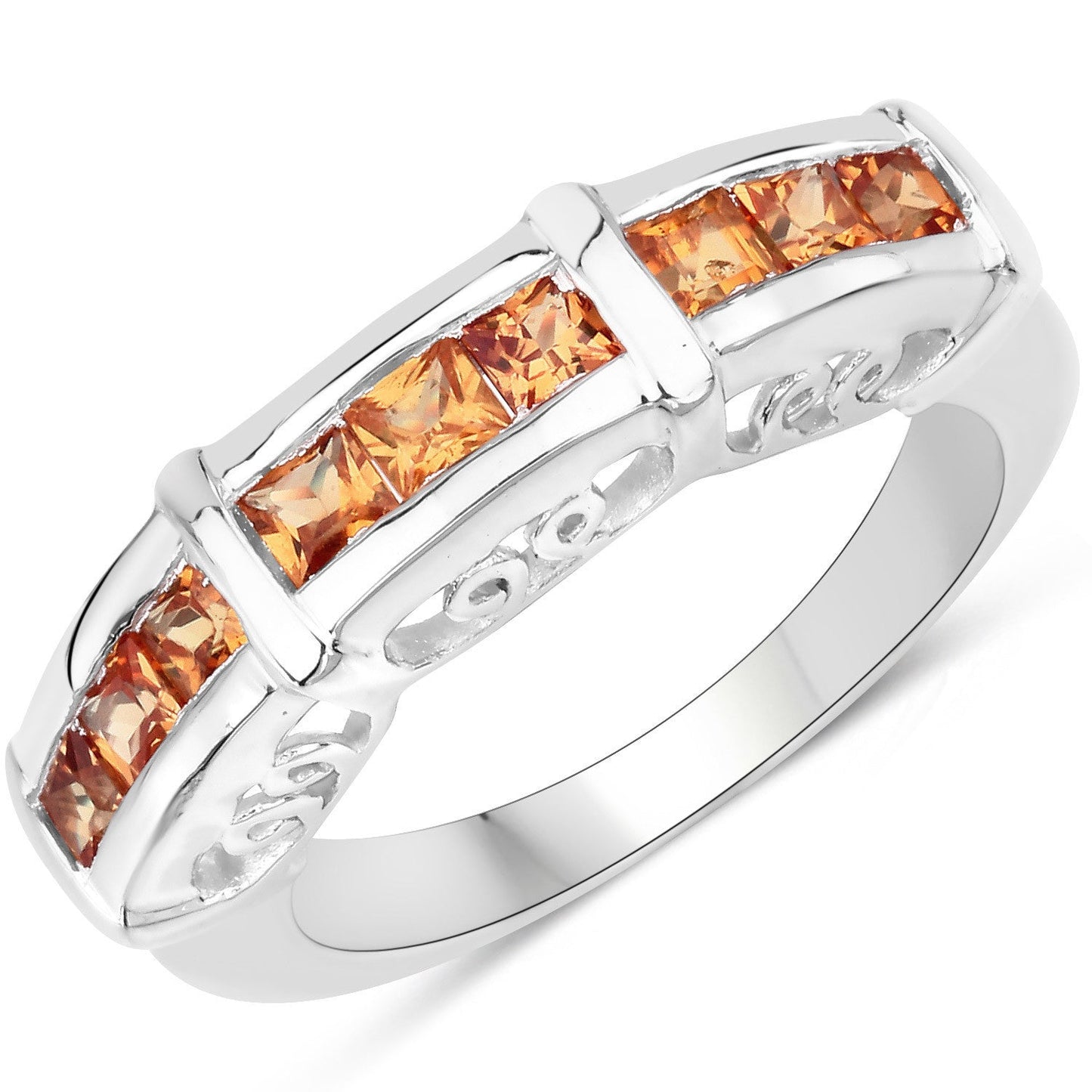 Bague en argent sterling avec saphir orange véritable de 1,08 carat