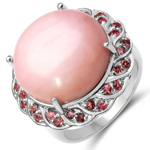 14.59 Carat Genuine Opal & Tourmaline Sterling Silver Ring