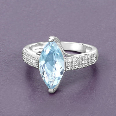 Bague de fiançailles en or blanc 14K avec aquamarine et diamants de 2,09 carats