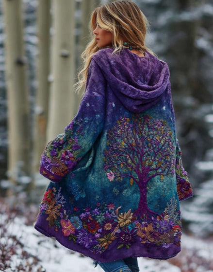 Cardigan à capuche avec imprimé Arbre de Vie