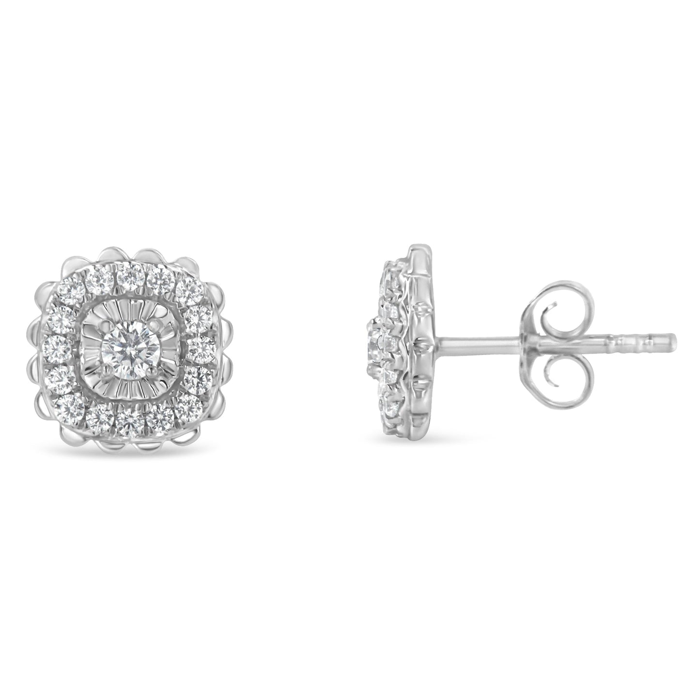 Boucles d'oreilles en argent sterling .925 avec diamants en halo