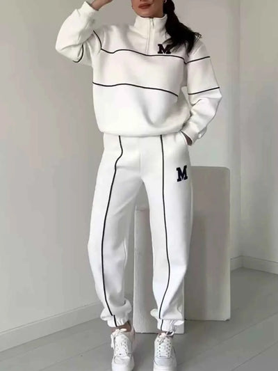 Plus Size Striped Quarter Zip Top and Pants Set
