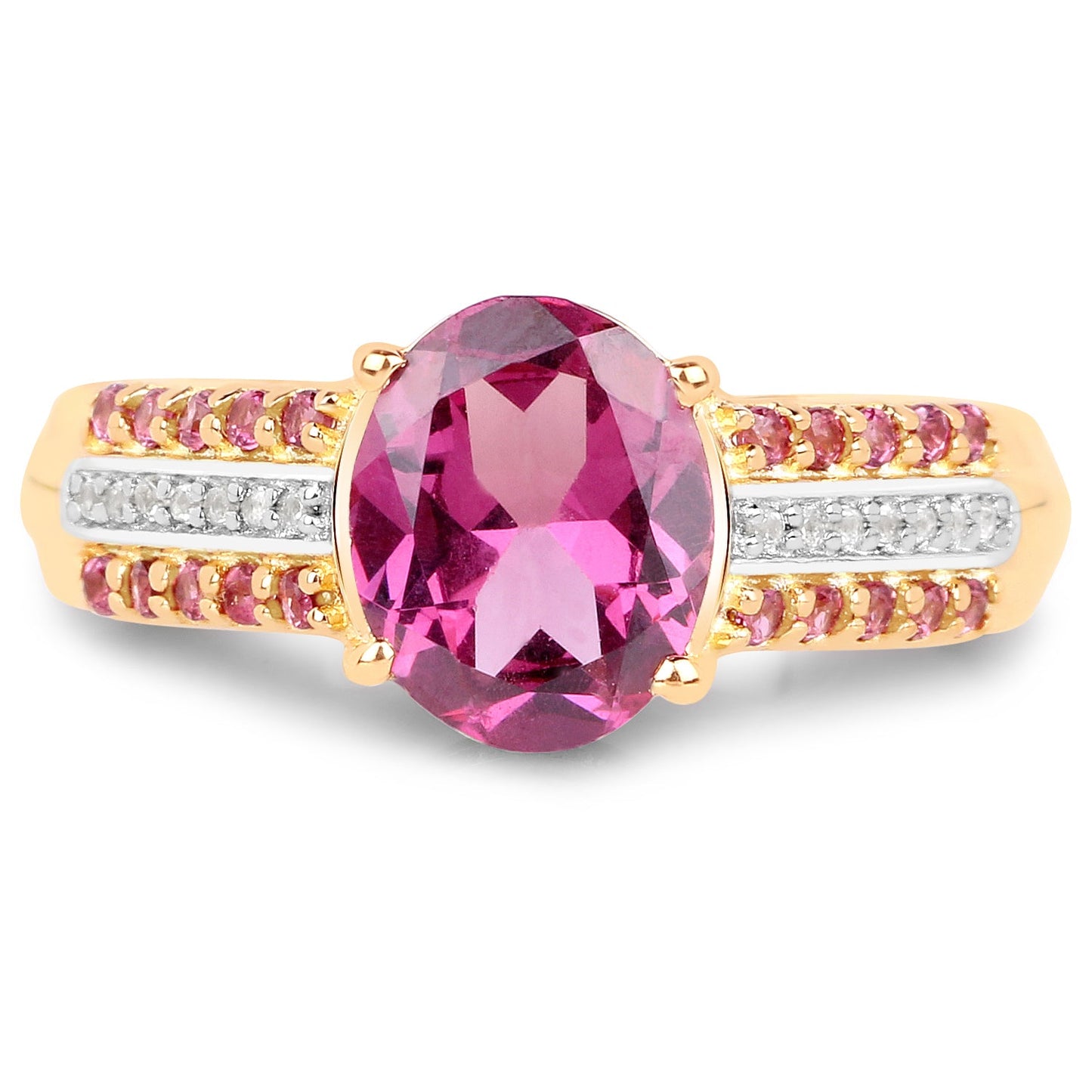14K Yellow Gold Plated 3.32 Carat Rhodolite and White Topaz Ring