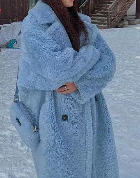Manteau long en fausse fourrure style chenille pour femmes