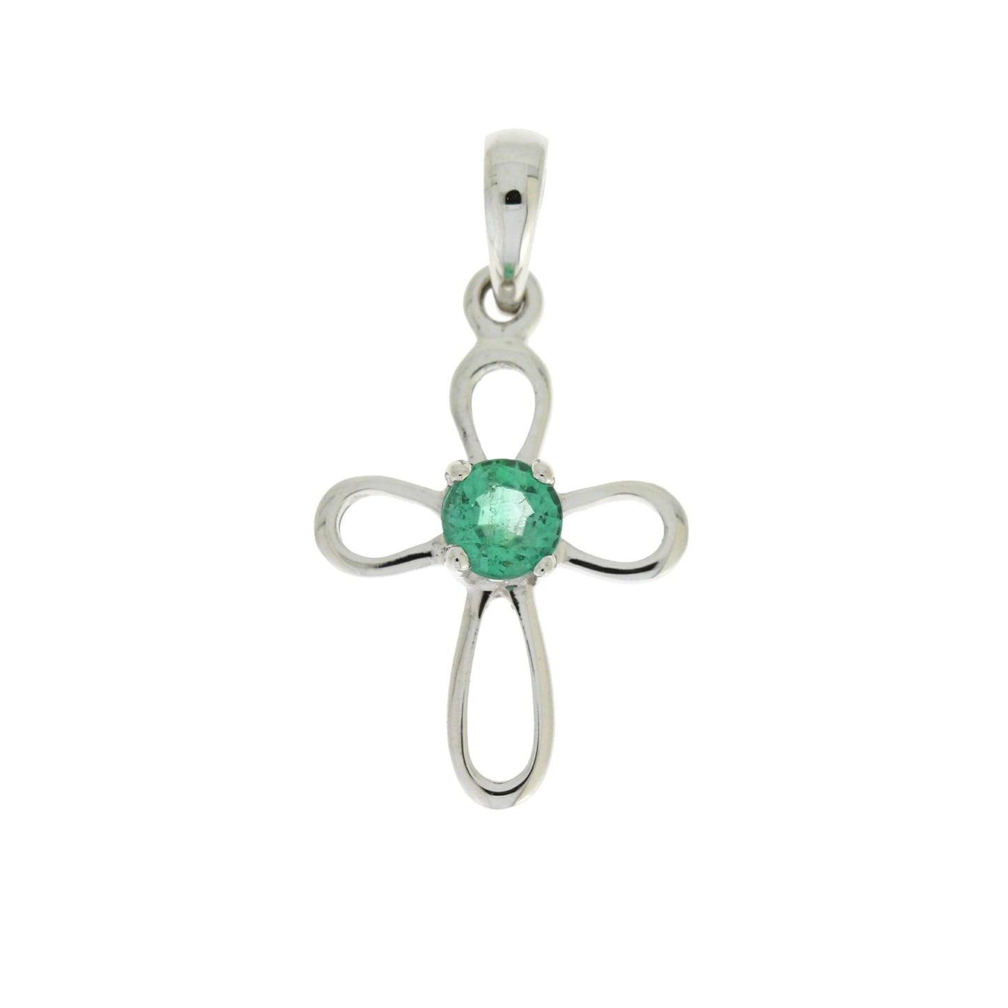 .19ct Pendentif Croix en Émeraude en Or Blanc 10KT