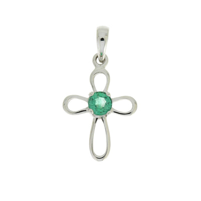 .19ct Emerald Cross Pendant in 10KT White Gold