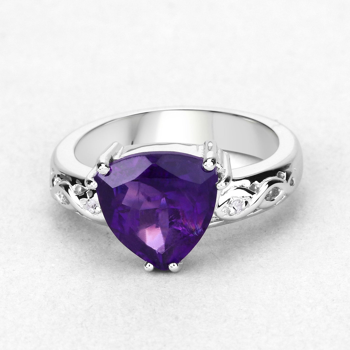 2.71 Carat Genuine Amethyst and White Topaz Sterling Silver Ring