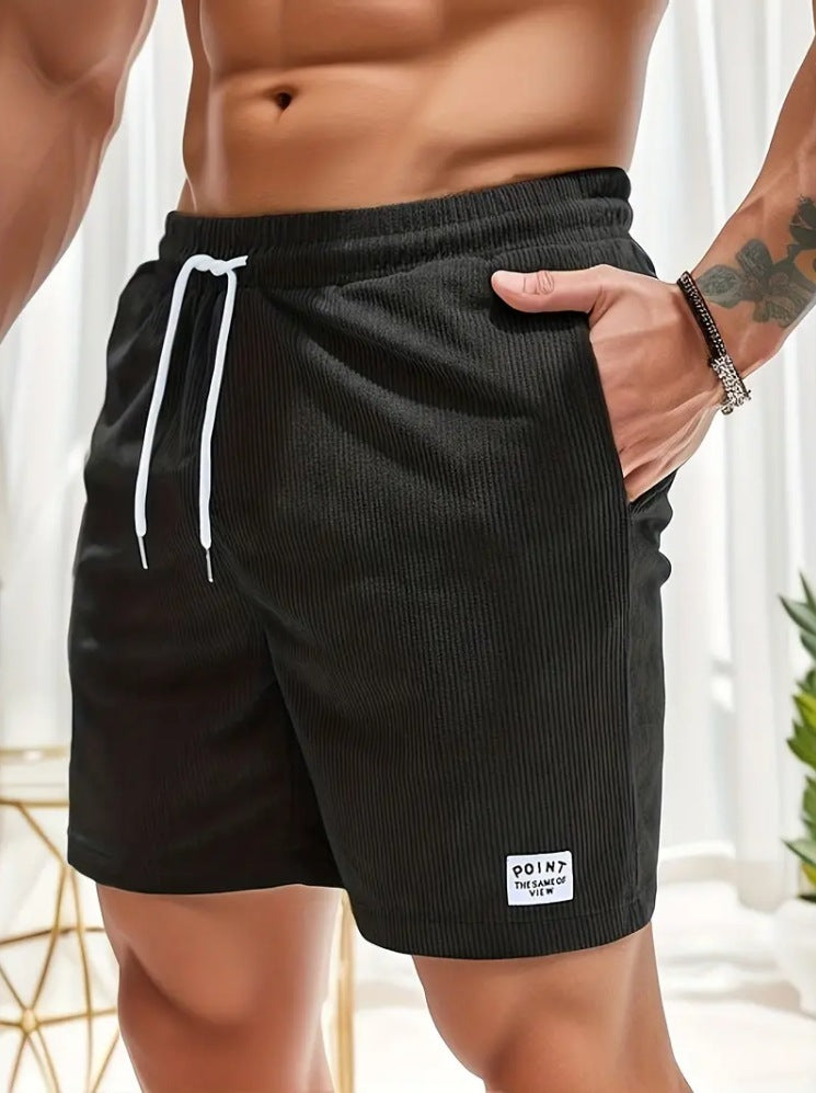 Lace-up Drawstring Corduroy Jogger Shorts for Men