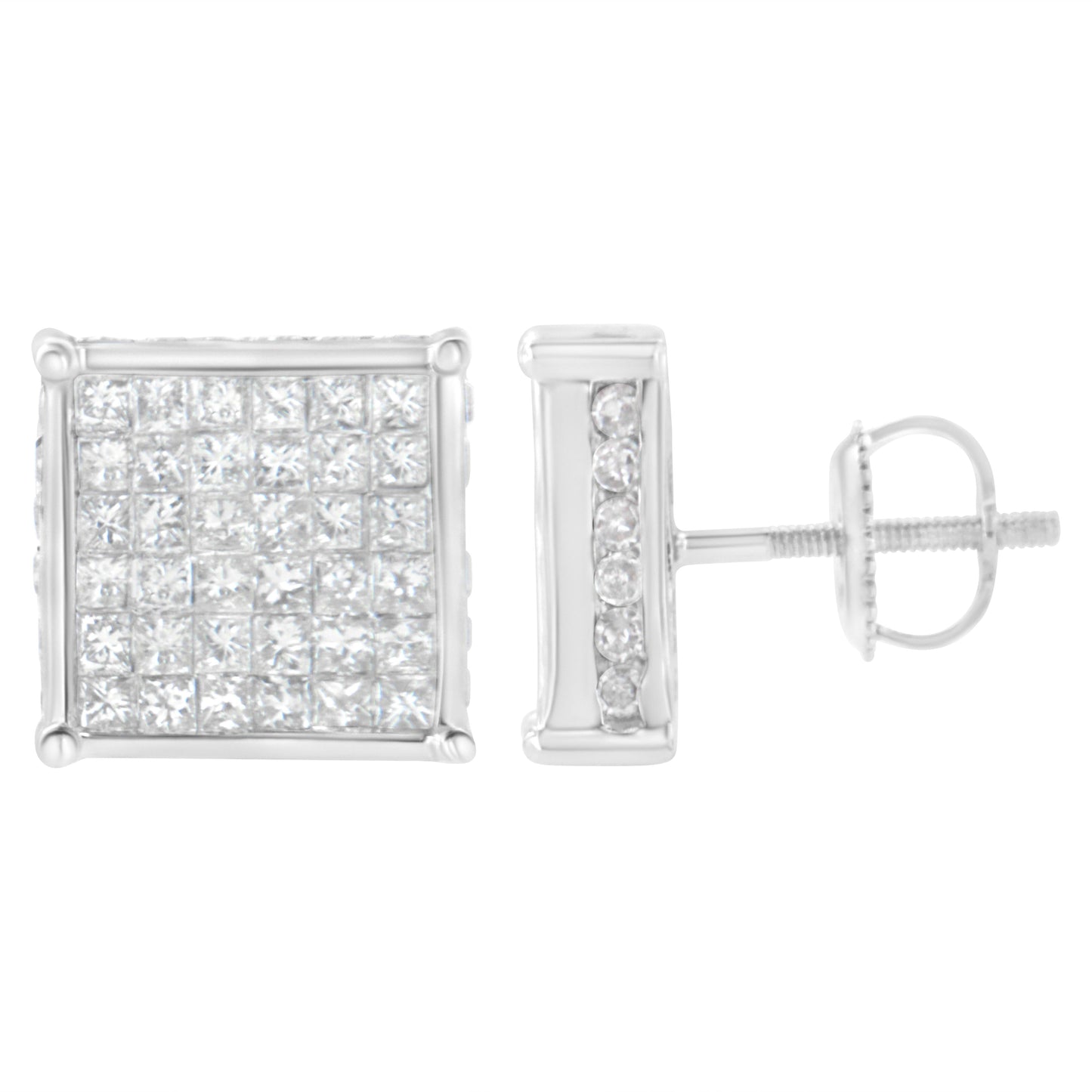 Boucles d'oreilles en diamant taille princesse de 2 carats en or blanc 10K