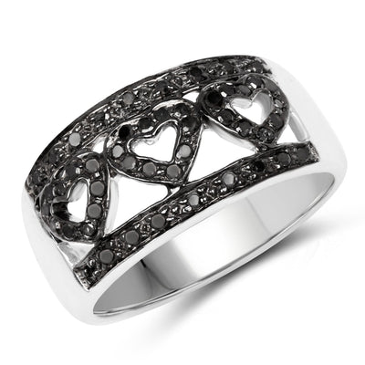 0.32 Carat Genuine Black Diamond Sterling Silver Engagement Ring