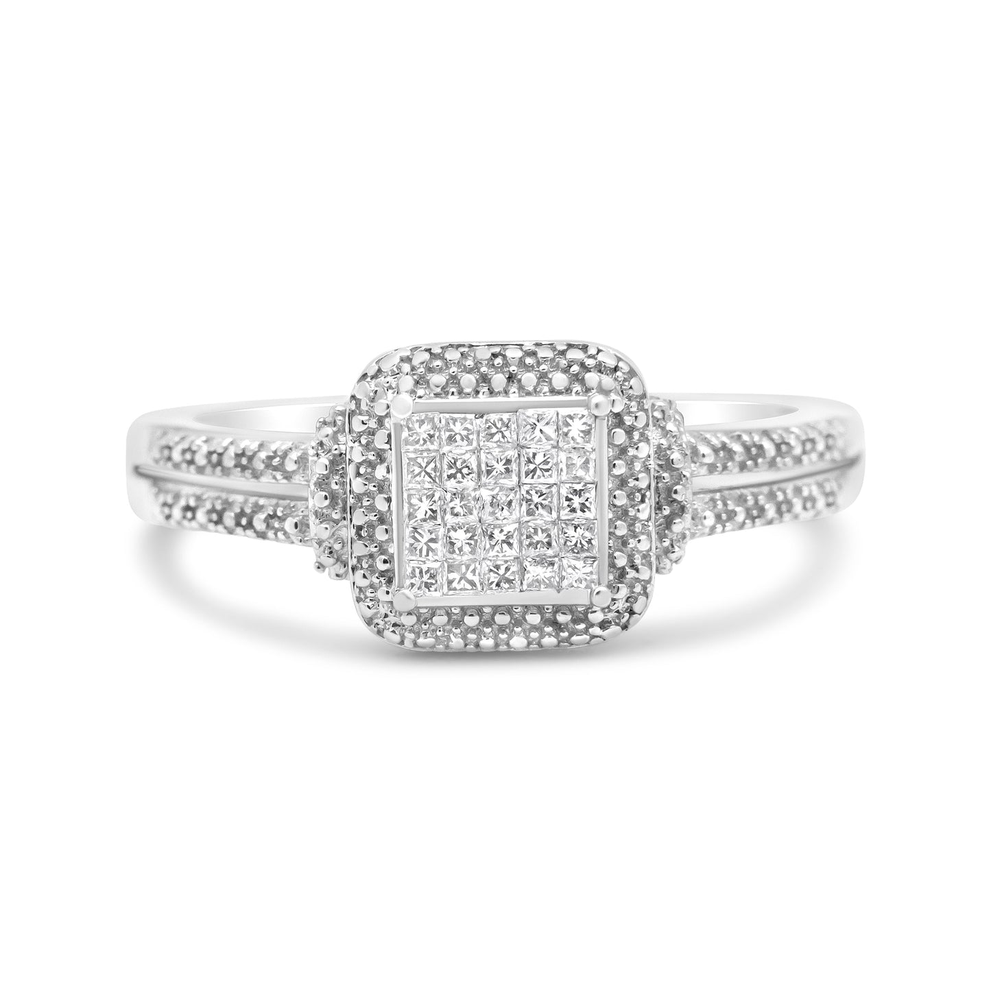 Anillo de diamantes de corte princesa de .925 plata esterlina 1/4 Cttw - Talla 7