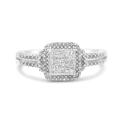 Bague en diamant taille princesse en argent sterling .925 1/4 cttw - Taille 7