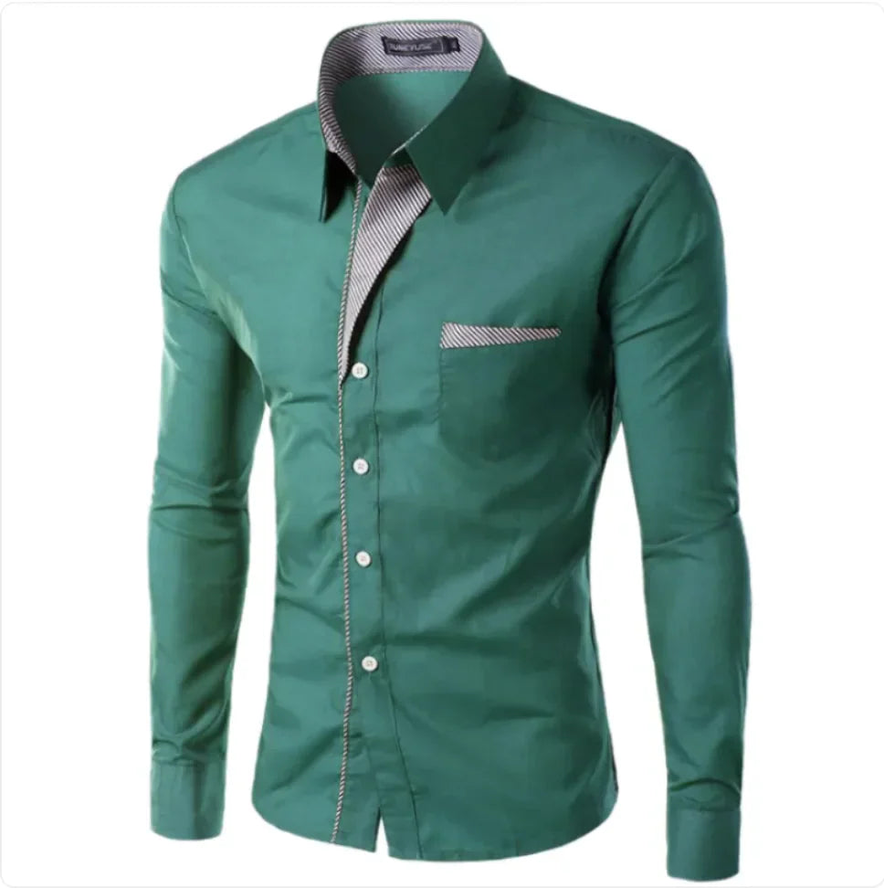 European and American Men's Long Sleeve Color Block Shirt