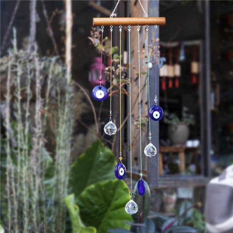 Chakra Energy Clear Crystal Ball Sun-catcher Turkish Window Prisms Blue Evil Eye Light Catching Wind Chimes For Office Decor Home Garden Hanging Decoration Showpiece Lucky Gift - Korvel