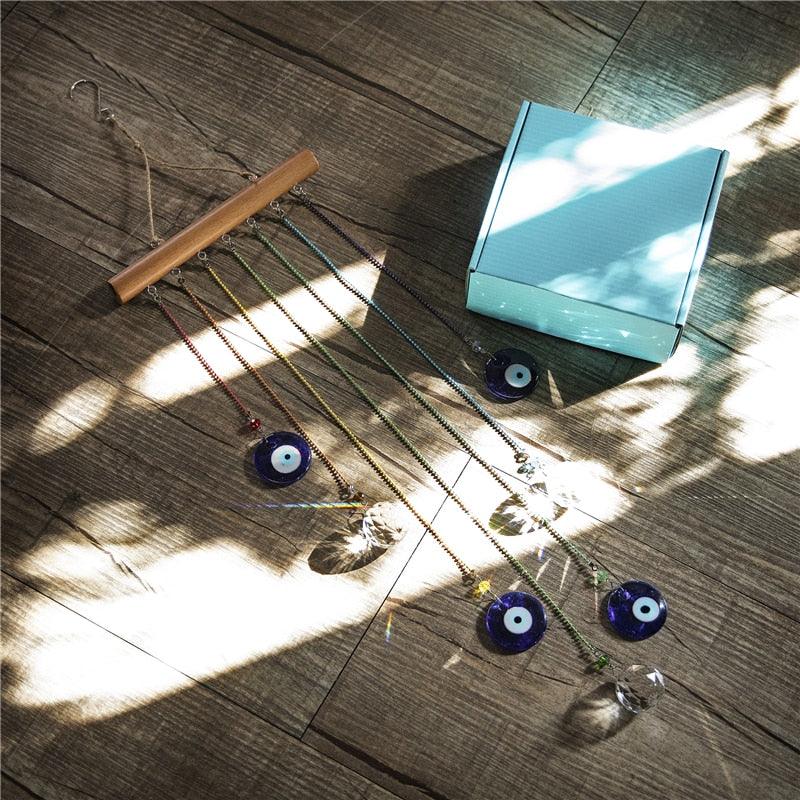 Chakra Energy Clear Crystal Ball Sun-catcher Turkish Window Prisms Blue Evil Eye Light Catching Wind Chimes For Office Decor Home Garden Hanging Decoration Showpiece Lucky Gift - Korvel