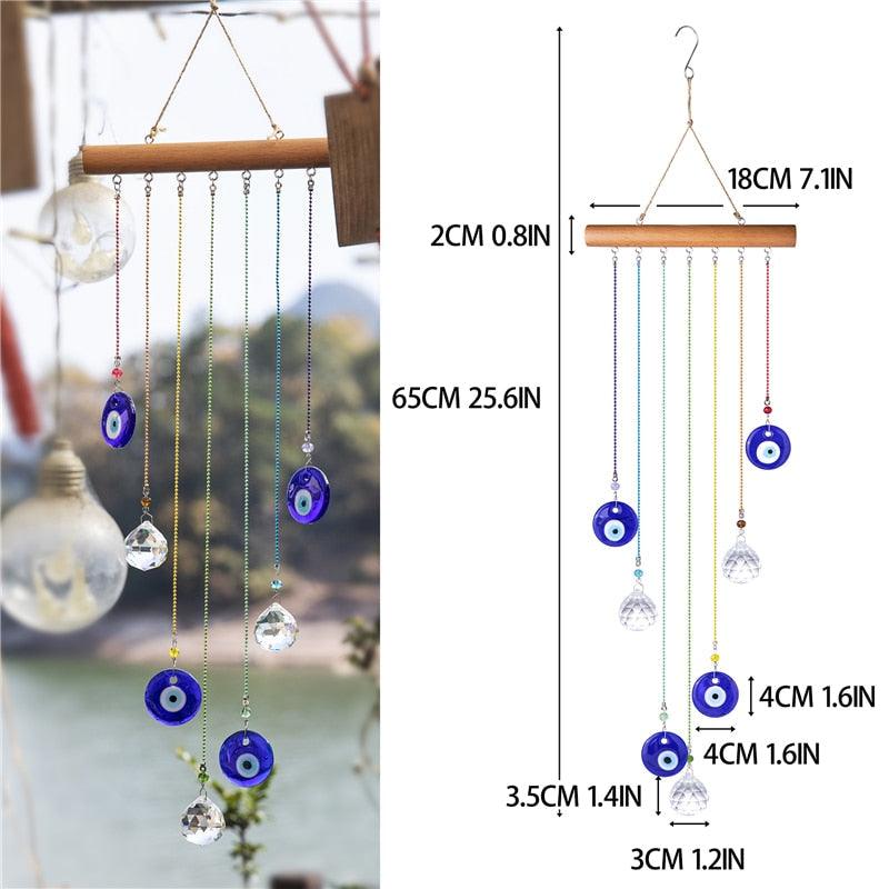 Chakra Energy Clear Crystal Ball Sun-catcher Turkish Window Prisms Blue Evil Eye Light Catching Wind Chimes For Office Decor Home Garden Hanging Decoration Showpiece Lucky Gift - Korvel