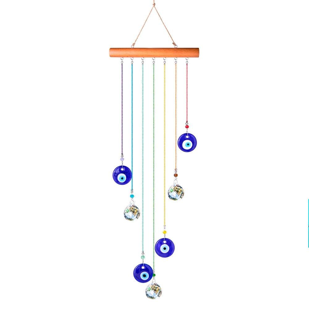 Chakra Energy Clear Crystal Ball Sun-catcher Turkish Window Prisms Blue Evil Eye Light Catching Wind Chimes For Office Decor Home Garden Hanging Decoration Showpiece Lucky Gift - Korvel