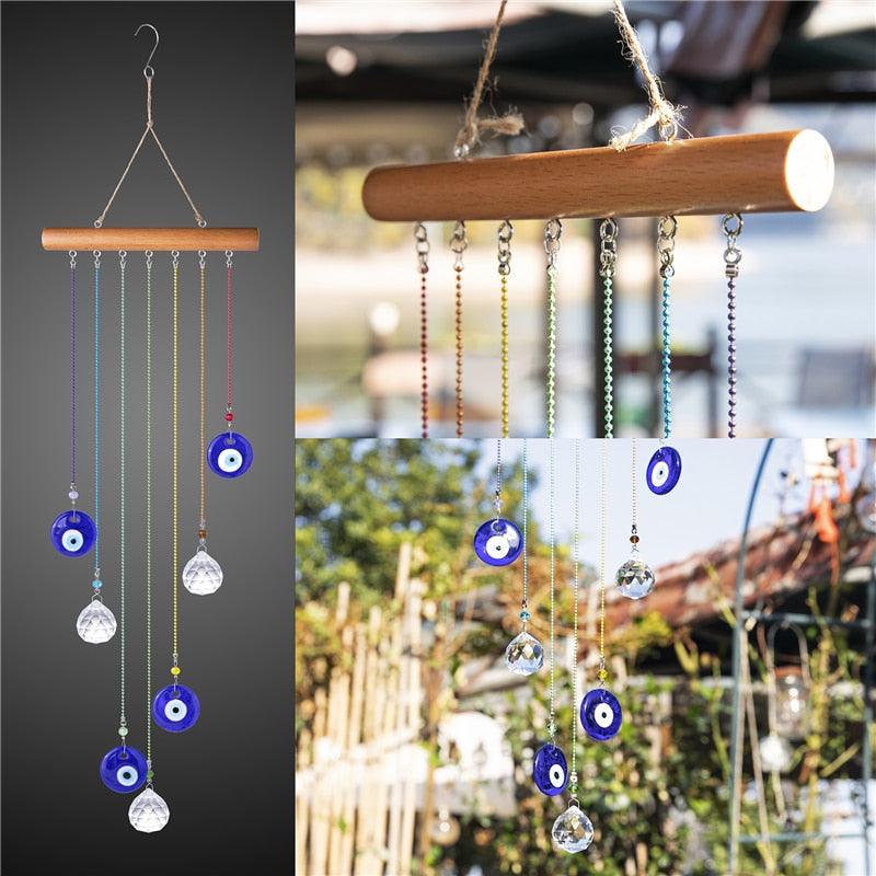 Chakra Energy Clear Crystal Ball Sun-catcher Turkish Window Prisms Blue Evil Eye Light Catching Wind Chimes For Office Decor Home Garden Hanging Decoration Showpiece Lucky Gift - Korvel