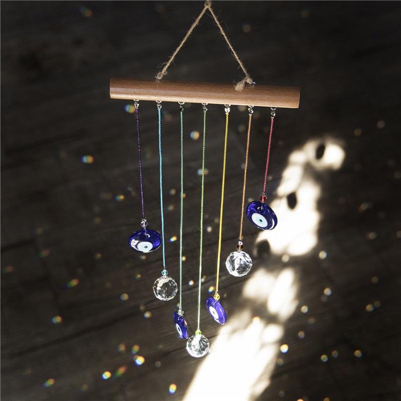 Chakra Energy Clear Crystal Ball Sun-catcher Turkish Window Prisms Blue Evil Eye Light Catching Wind Chimes For Office Decor Home Garden Hanging Decoration Showpiece Lucky Gift - Korvel