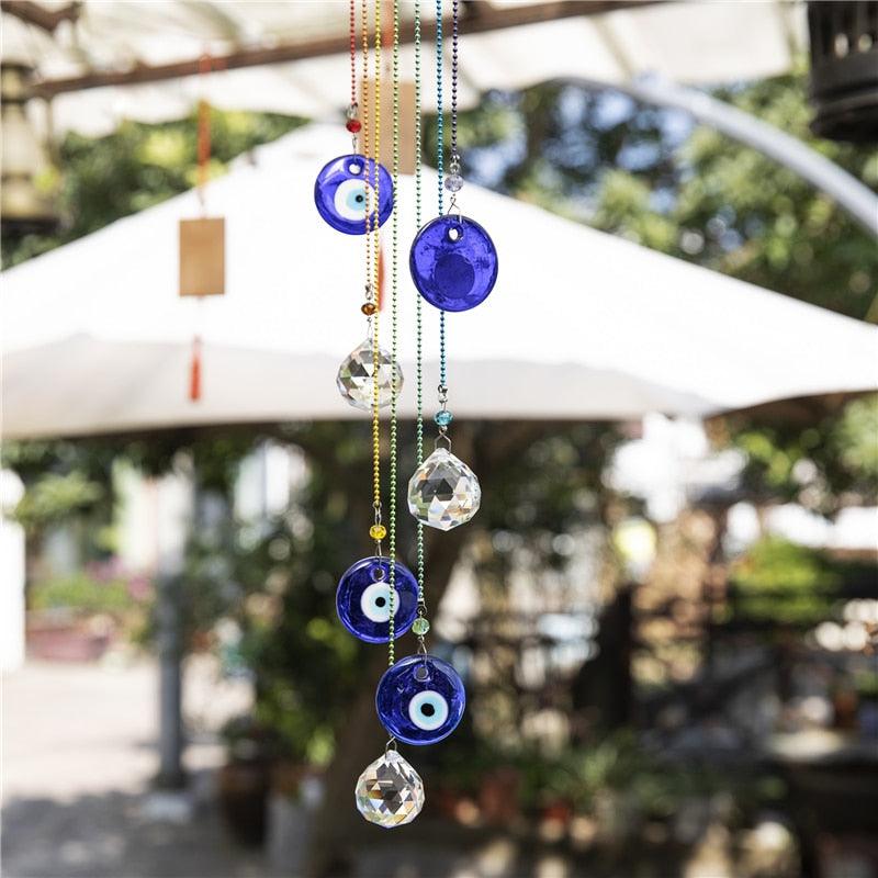 Chakra Energy Clear Crystal Ball Sun-catcher Turkish Window Prisms Blue Evil Eye Light Catching Wind Chimes For Office Decor Home Garden Hanging Decoration Showpiece Lucky Gift - Korvel