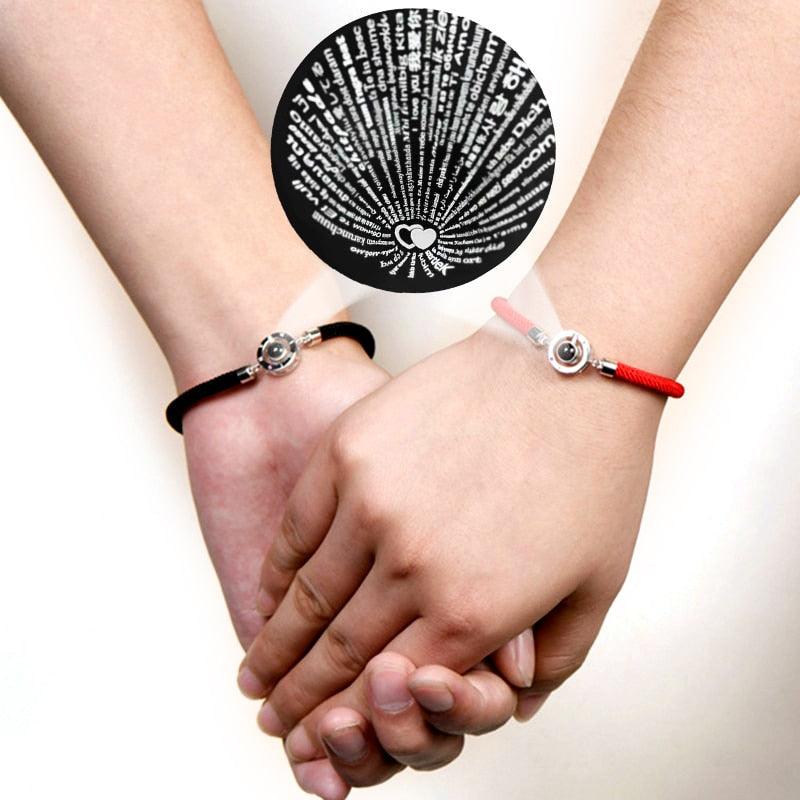Bracelets de couple charmants en 100 langues - Bijoux en corde tressée