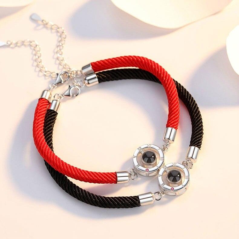 Bracelets de couple charmants en 100 langues - Bijoux en corde tressée