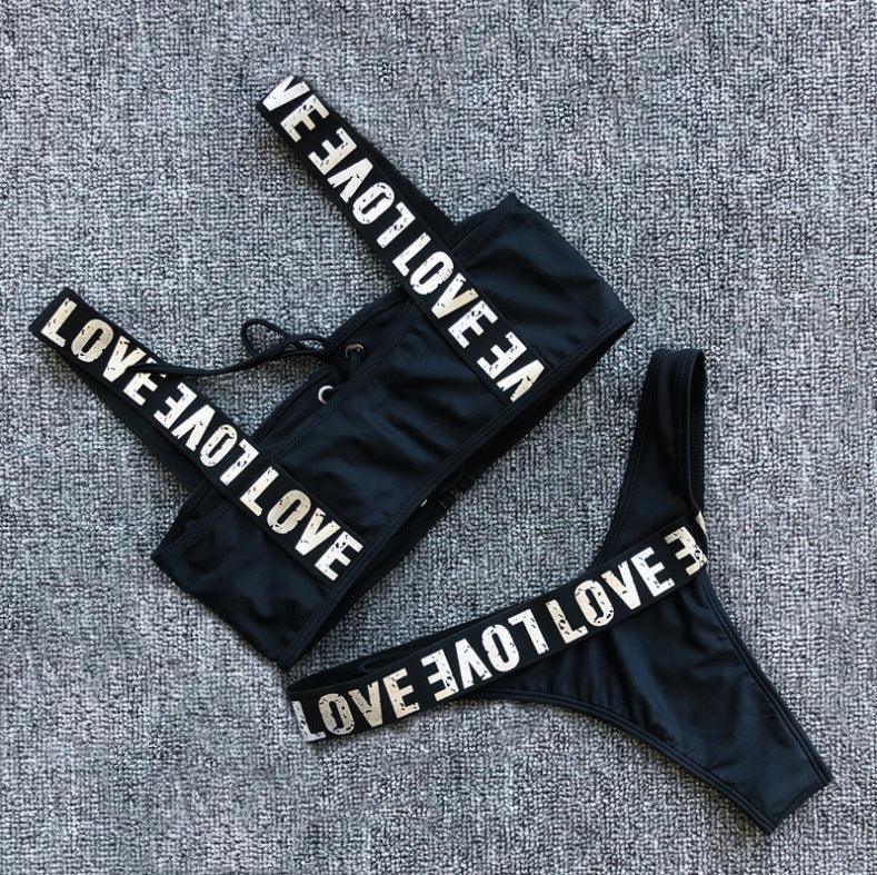 Ensemble de bikini halter Charming Love Letter pour femmes