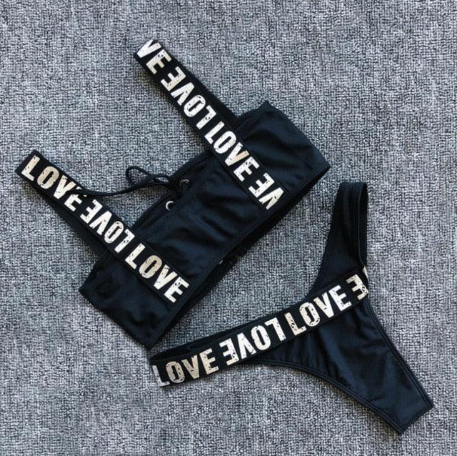 Ensemble de bikini halter Charming Love Letter pour femmes