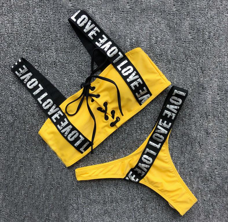 Ensemble de bikini halter Charming Love Letter pour femmes