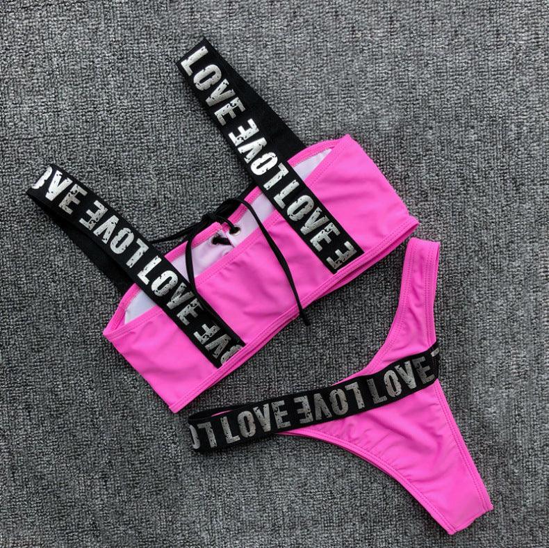Ensemble de bikini halter Charming Love Letter pour femmes
