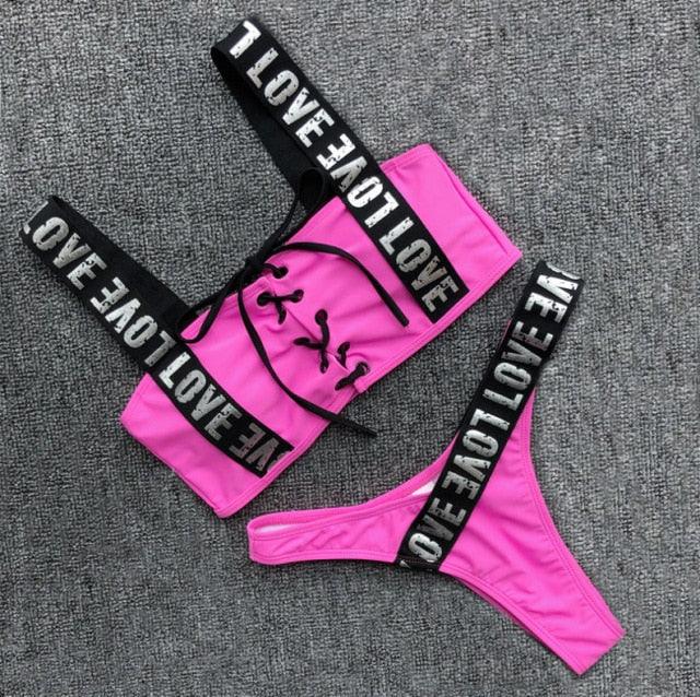 Ensemble de bikini halter Charming Love Letter pour femmes