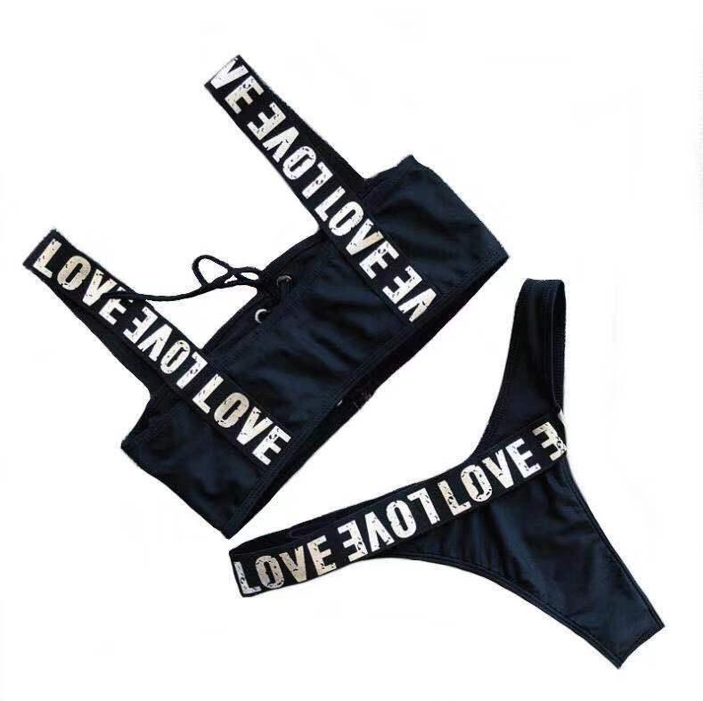 Ensemble de bikini halter Charming Love Letter pour femmes