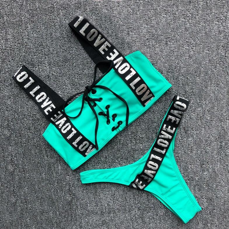 Ensemble de bikini halter Charming Love Letter pour femmes