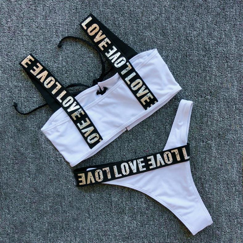 Ensemble de bikini halter Charming Love Letter pour femmes