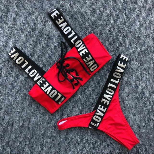 Ensemble de bikini halter Charming Love Letter pour femmes