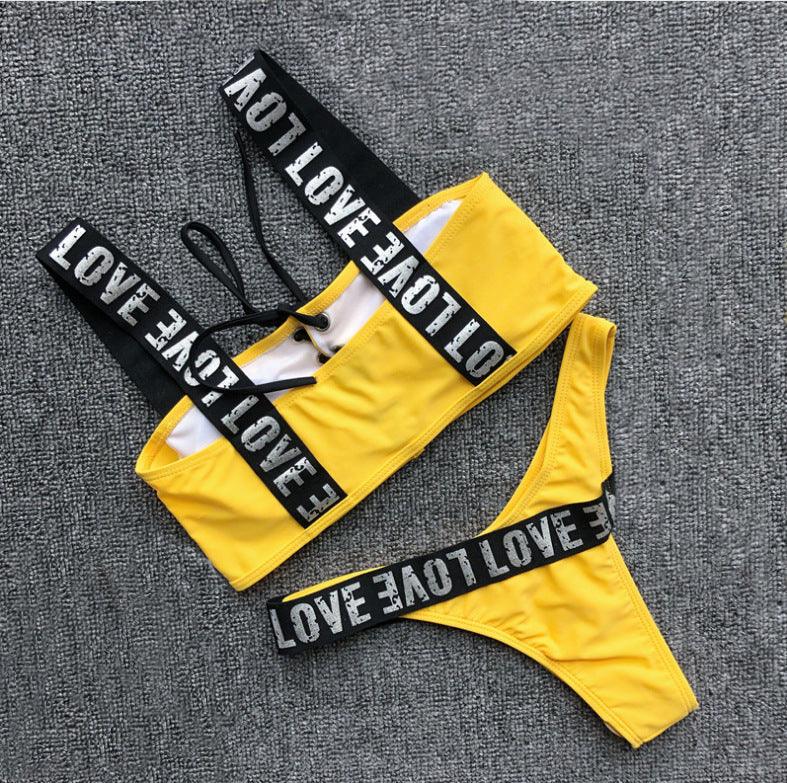 Ensemble de bikini halter Charming Love Letter pour femmes