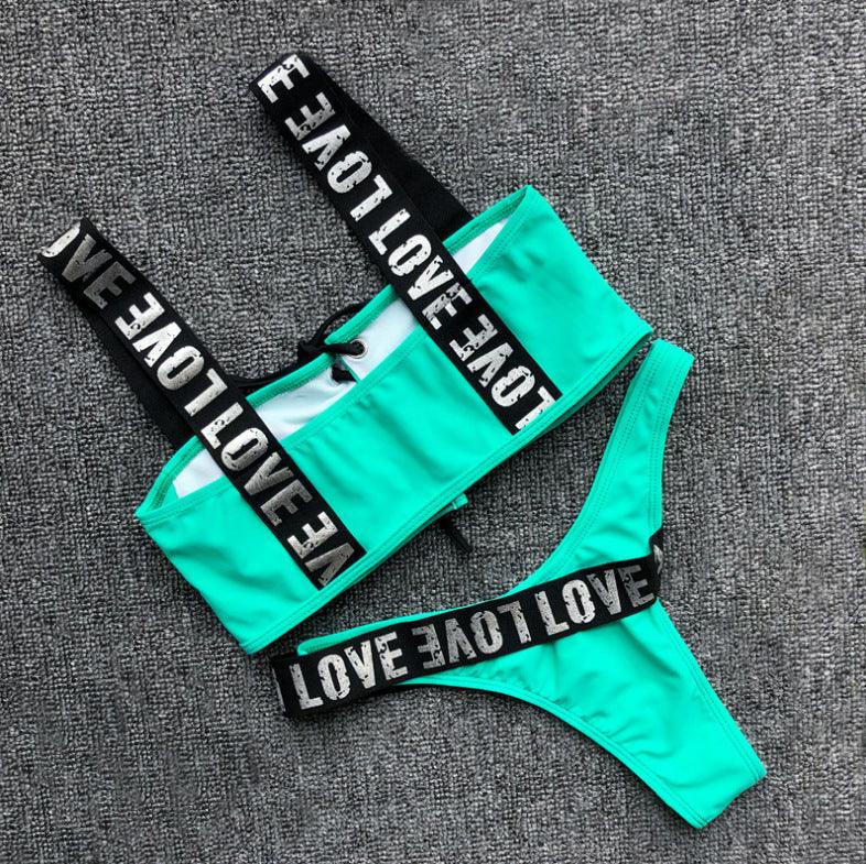 Ensemble de bikini halter Charming Love Letter pour femmes