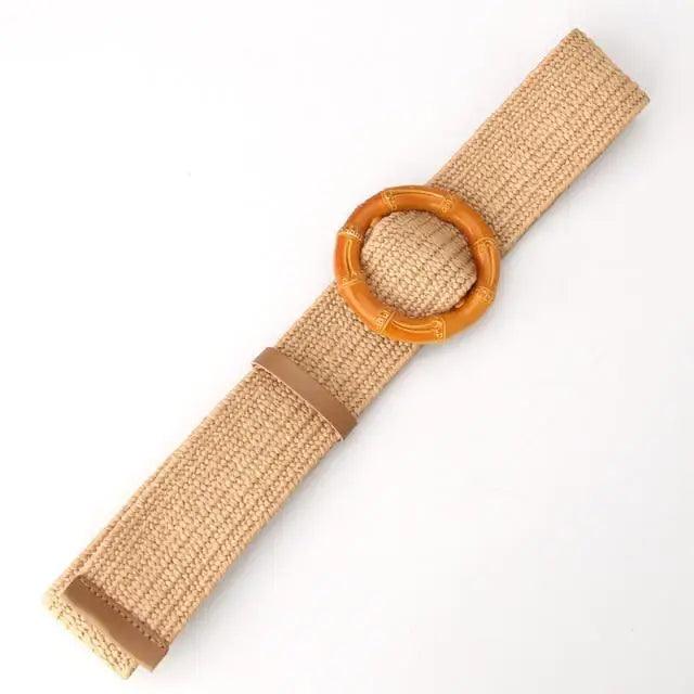 Cinturón de Cintura Encantador para Mujeres con Hebilla Redonda de Madera Clásica