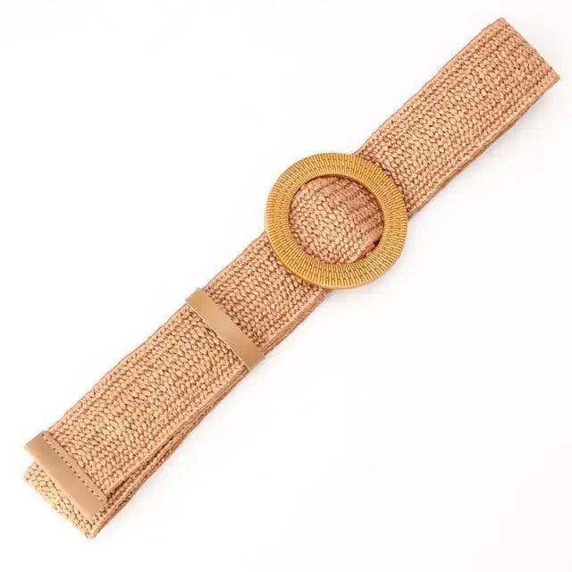 Cinturón de Cintura Encantador para Mujeres con Hebilla Redonda de Madera Clásica