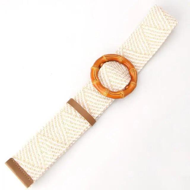 Cinturón de Cintura Encantador para Mujeres con Hebilla Redonda de Madera Clásica