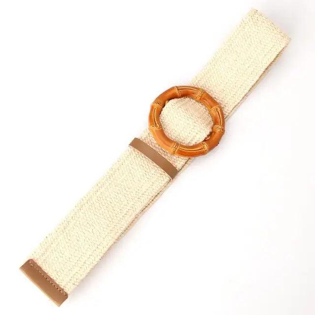 Cinturón de Cintura Encantador para Mujeres con Hebilla Redonda de Madera Clásica